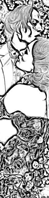 Free colorable bookmarks of a dark romance couple hugging closely